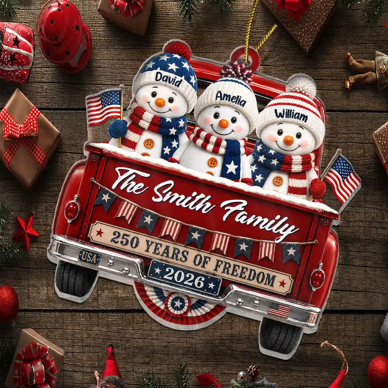 Top Market,Independence Day,America 250th,Christmas,Proud,Family,Icon - Snowman 250 Years Of Freedom - Personalized Custom Shaped Acrylic Ornament