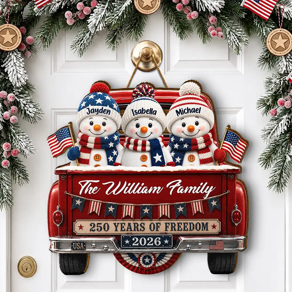 Independence Day, America 250th, Christmas, Proud, Family, Icon - Snowman 250 Years Of Freedom - Personalized Custom Shaped Wood Sign