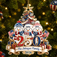 Independence Day,America 250th,Christmas,Proud,Family,Icon - Snowman 250 Years Of Freedom America Anniversary - Personalized Custom Shaped Acrylic Ornament