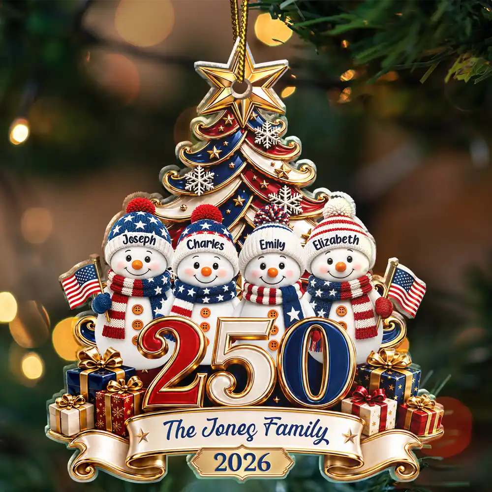 Independence Day,America 250th,Christmas,Proud,Family,Icon - Snowman 250 Years Of Freedom America Anniversary - Personalized Custom Shaped Acrylic Ornament