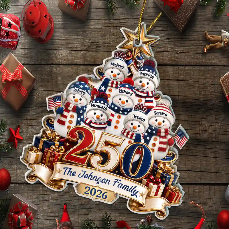 Independence Day,America 250th,Christmas,Proud,Family,Icon - Snowman 250 Years Of Freedom America Anniversary - Personalized Custom Shaped Acrylic Ornament