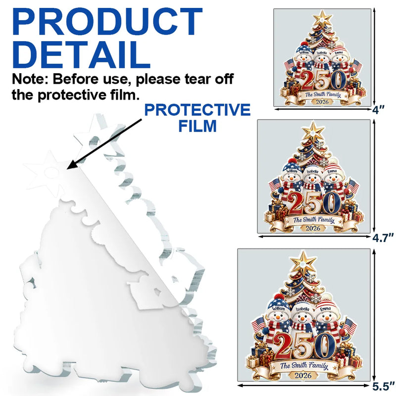 Independence Day,America 250th,Christmas,Proud,Family,Icon - Snowman 250 Years Of Freedom America Anniversary - Personalized Custom Shaped Acrylic Ornament
