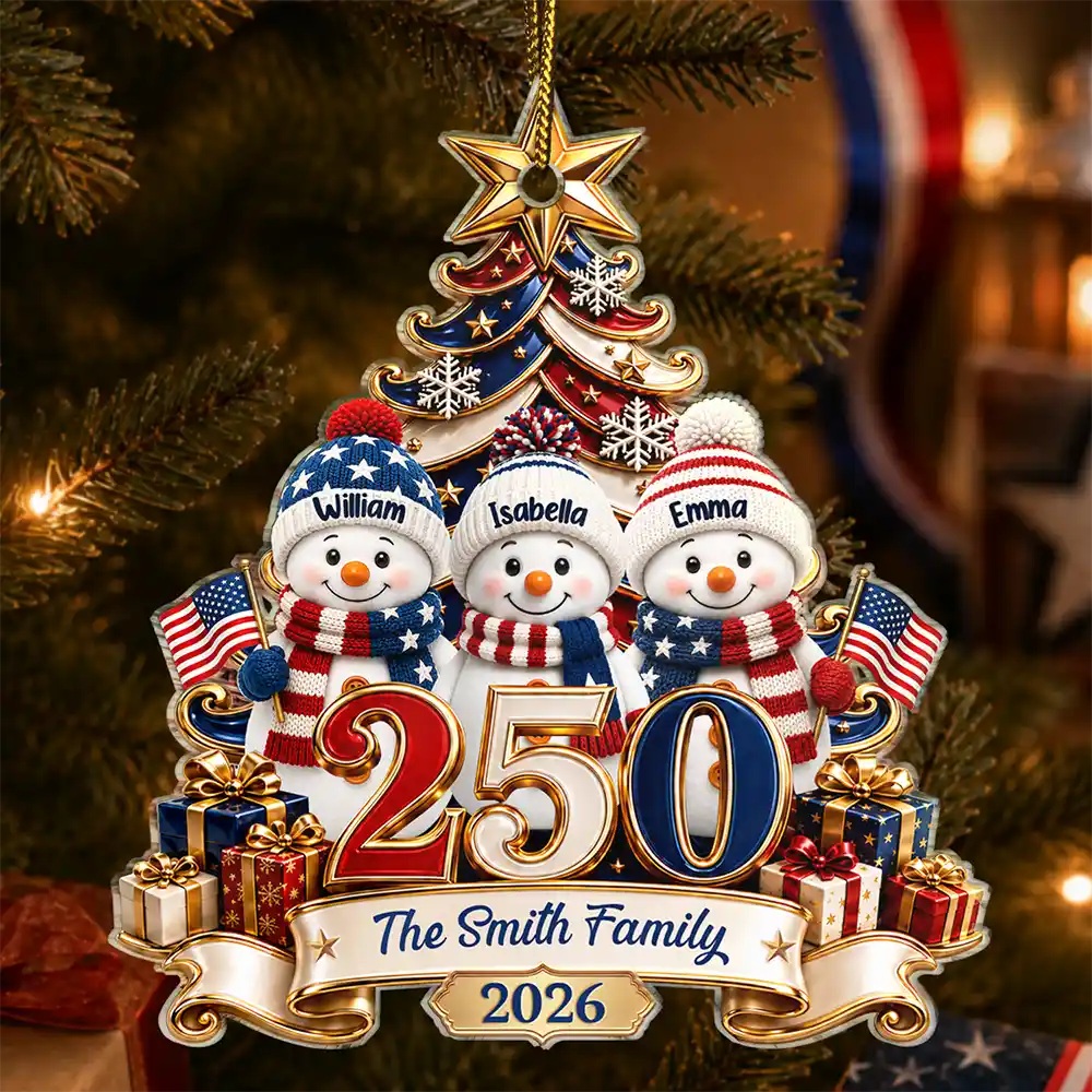 Independence Day,America 250th,Christmas,Proud,Family,Icon - Snowman 250 Years Of Freedom America Anniversary - Personalized Custom Shaped Acrylic Ornament