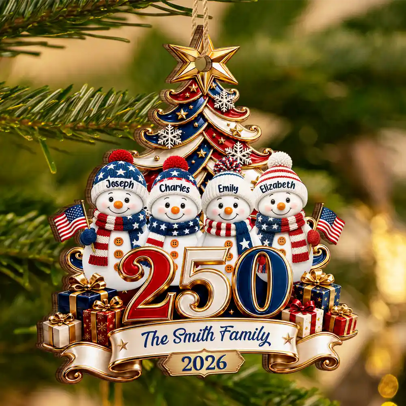 Independence Day,America 250th,Christmas,Proud,Family,Icon - Snowman 250 Years Of Freedom America Anniversary - Personalized Custom Shaped Wooden Ornament
