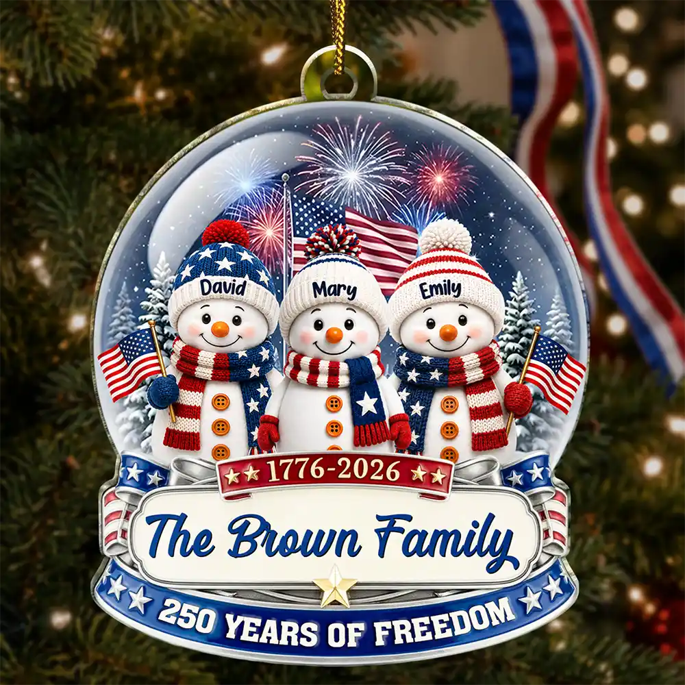 Independence Day,America 250th,Christmas,Proud,Family,Icon-Snowman 250 Years Of Freedom Anniversary - Personalized Custom Shaped Acrylic Ornament