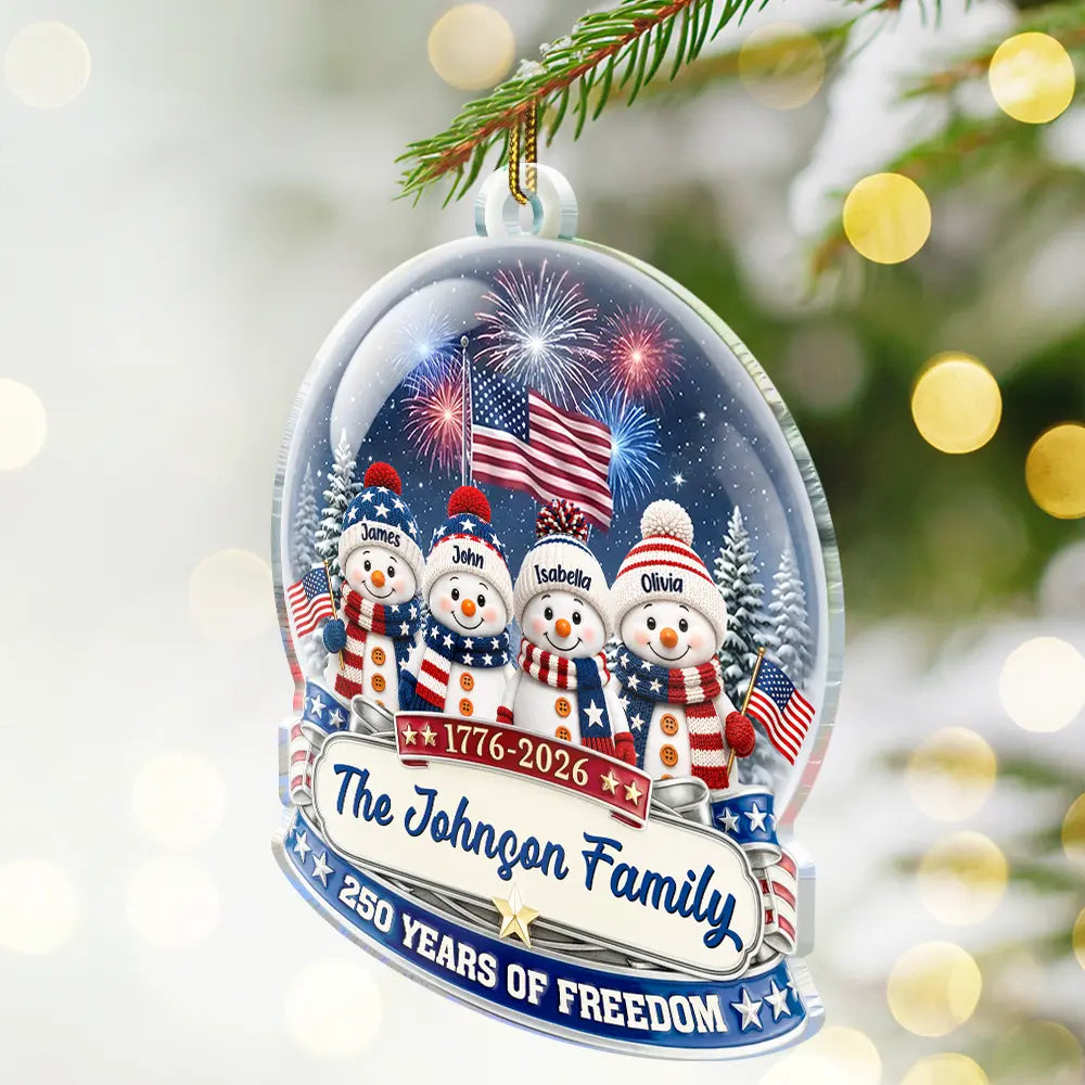 Independence Day,America 250th,Christmas,Proud,Family,Icon-Snowman 250 Years Of Freedom Anniversary - Personalized Custom Shaped Acrylic Ornament