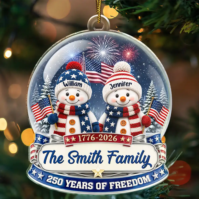 Independence Day,America 250th,Christmas,Proud,Family,Icon-Snowman 250 Years Of Freedom Anniversary - Personalized Custom Shaped Acrylic Ornament