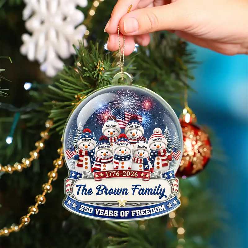 Independence Day,America 250th,Christmas,Proud,Family,Icon-Snowman 250 Years Of Freedom Anniversary - Personalized Custom Shaped Acrylic Ornament