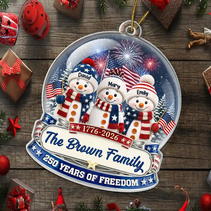 Independence Day,America 250th,Christmas,Proud,Family,Icon-Snowman 250 Years Of Freedom Anniversary - Personalized Custom Shaped Acrylic Ornament