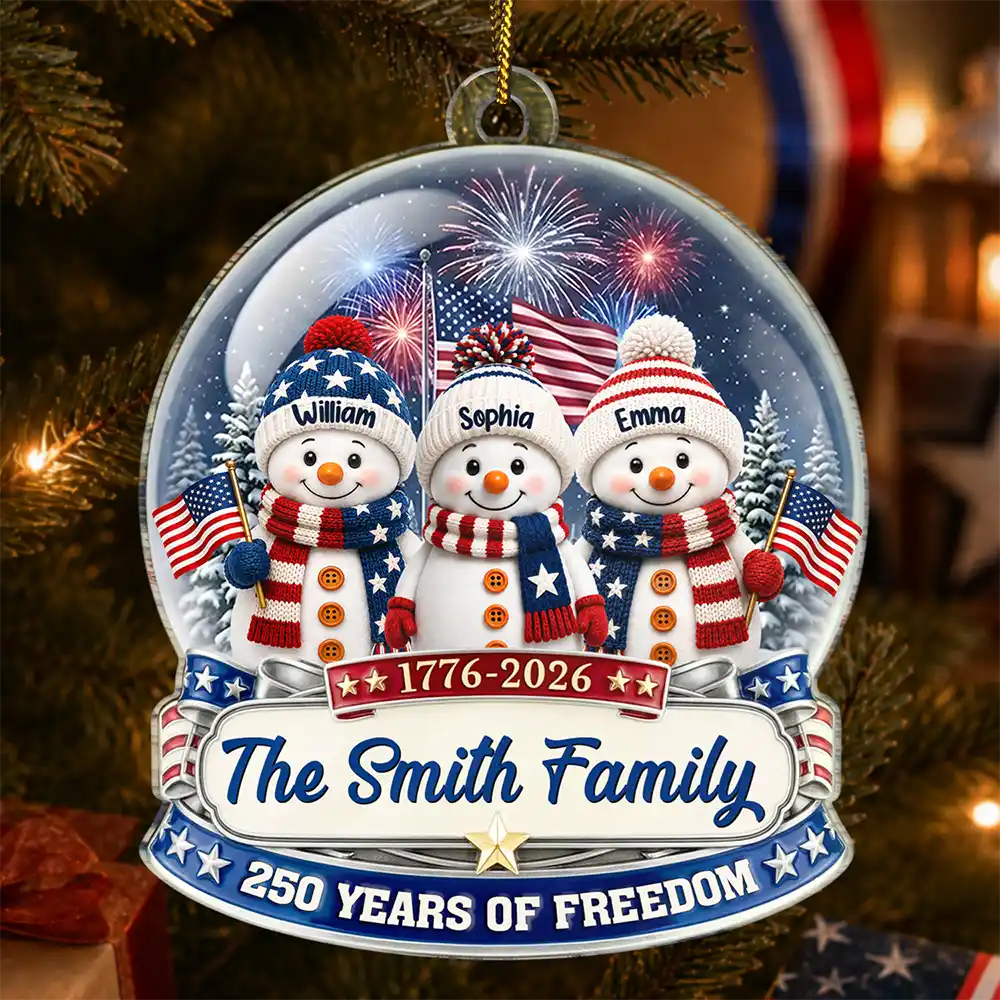 Snowman 250 Years Of Freedom Anniversary - Personalized Custom Shaped Acrylic Ornament