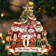 Christmas,Family,Icon,Happy - Snowman Christmas Family - Personalized Custom Shaped Acrylic Ornament