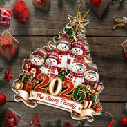 Christmas,Family,Icon,Happy - Snowman Christmas Family - Personalized Custom Shaped Acrylic Ornament