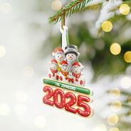 Christmas,Family,Happy - Snowman Family Ceramic Effect 2025 - Personalized Custom Shaped Acrylic Ornament
