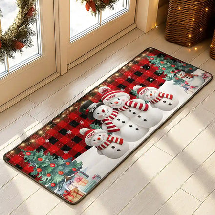 Snowman Family Christmas Plaid Pattern - Personalized Runner Rug