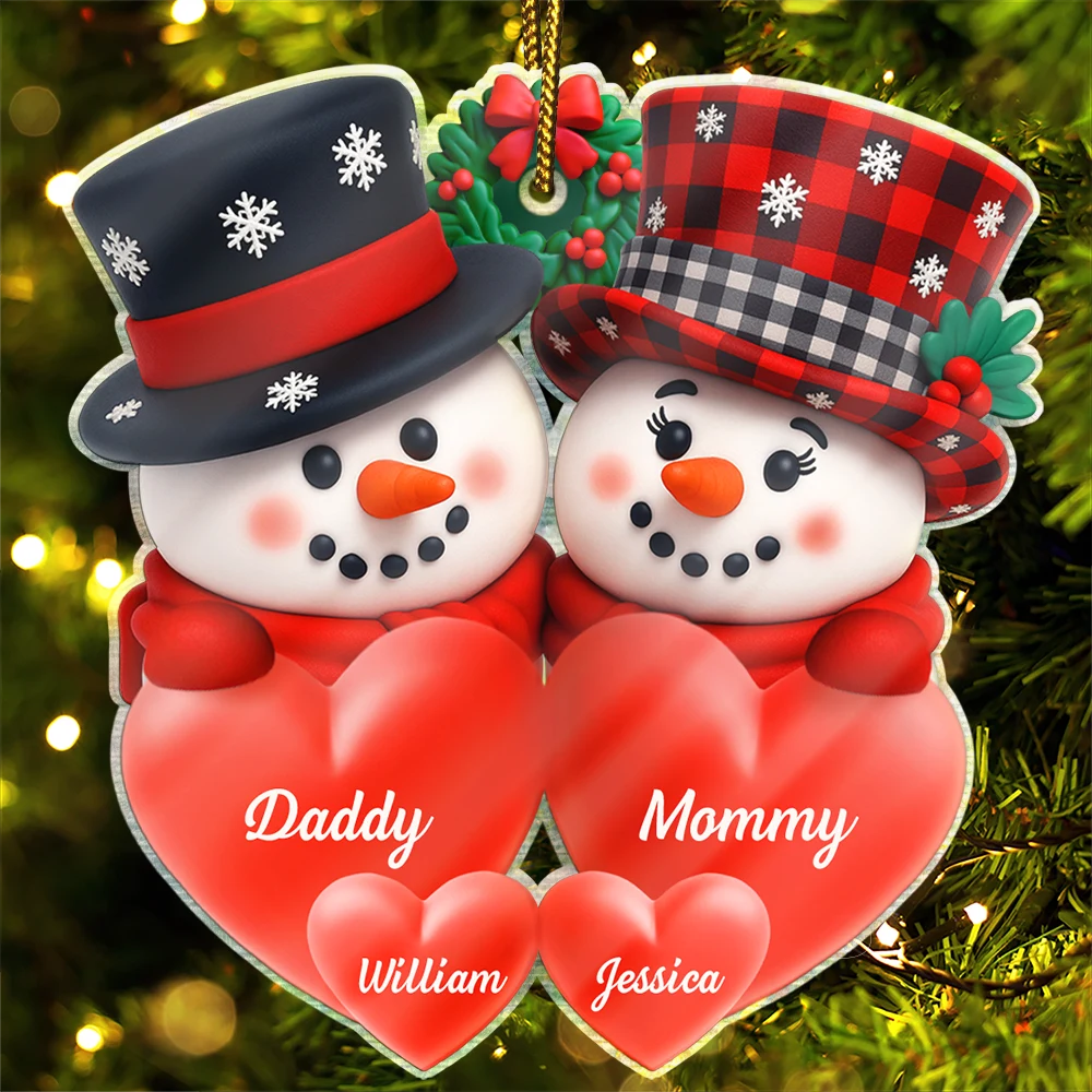 Snowman Family Full Of Love 3D Effect - Personalized Custom Shaped Acrylic Ornament