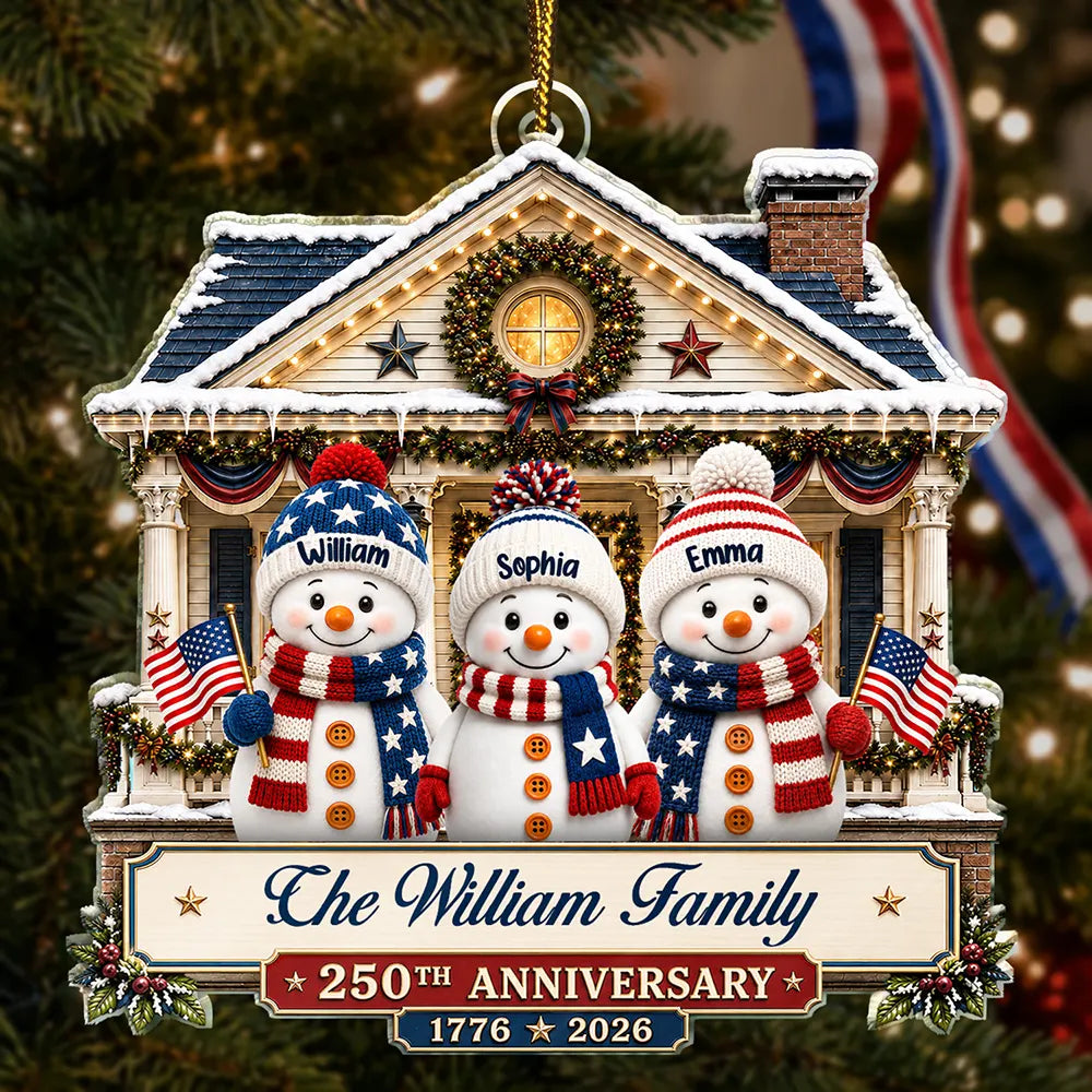 Snowman Family Home 250th Anniversary - Personalized Custom Shaped Acrylic Ornament