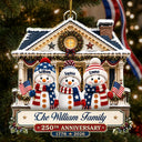 Independence Day,America 250th,Christmas,Proud,Family,Icon - Snowman Family Home 250th Anniversary - Personalized Custom Shaped Acrylic Ornament