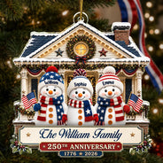 Independence Day,America 250th,Christmas,Proud,Family,Icon - Snowman Family Home 250th Anniversary - Personalized Custom Shaped Acrylic Ornament