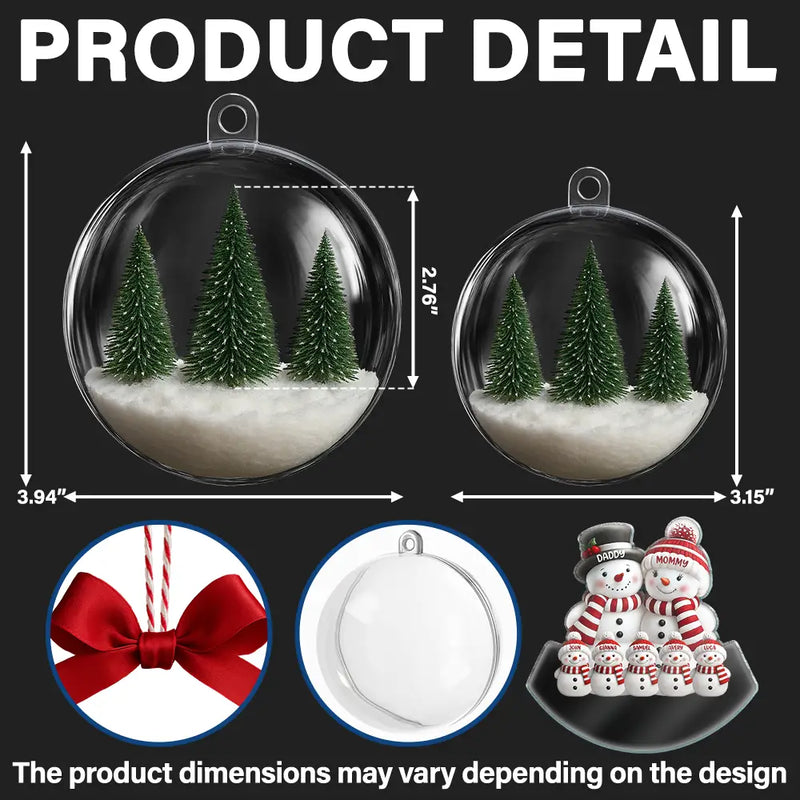 Christmas,Family,Love,Gift For Grandparents,Parents - Snowman Family Grandma Grandpa Kids - Personalized 3D Acrylic Ball Ornament