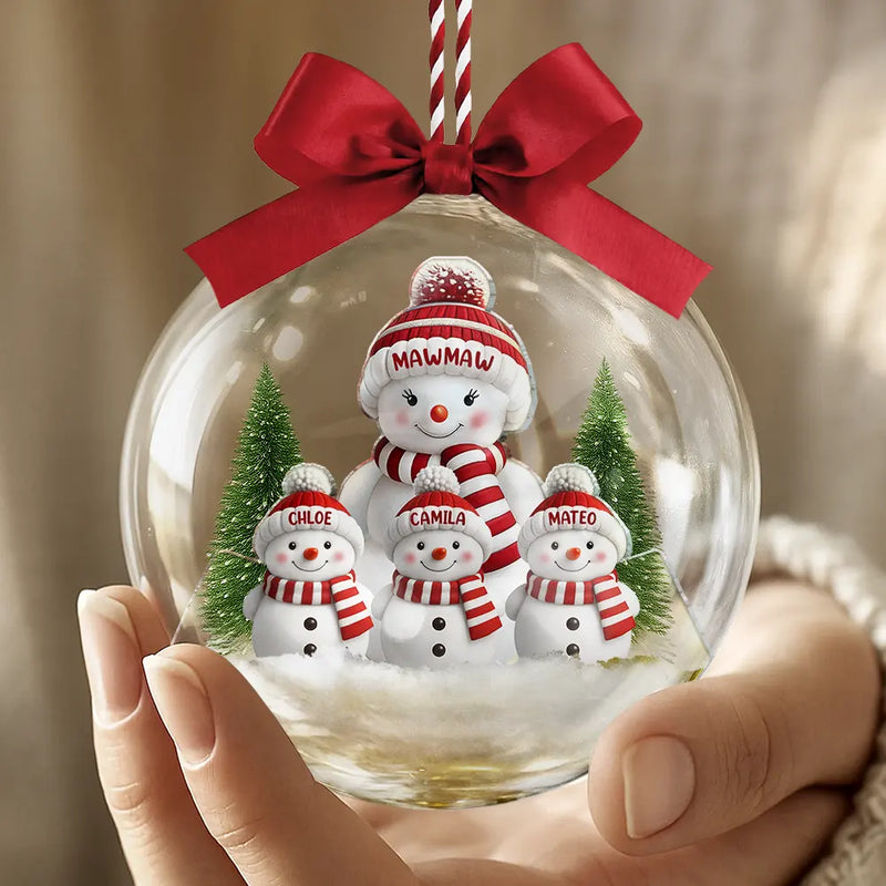 Christmas,Family,Love,Gift For Grandparents,Parents - Snowman Family Grandma Grandpa Kids - Personalized 3D Acrylic Ball Ornament
