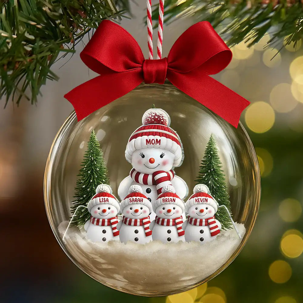 Christmas,Family,Love,Gift For Grandparents,Parents - Snowman Family Grandma Grandpa Kids - Personalized 3D Acrylic Ball Ornament