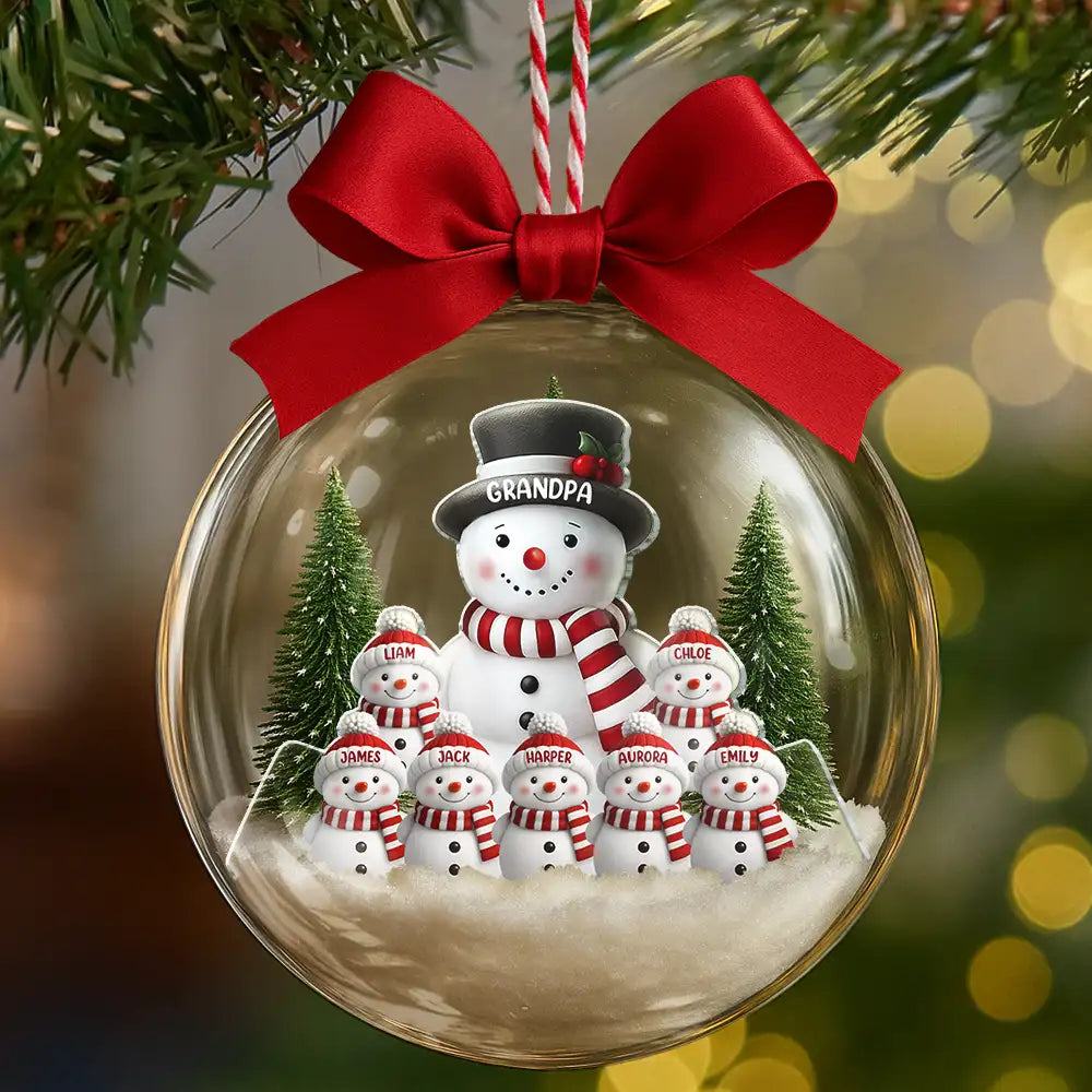 Christmas,Family,Love,Gift For Grandparents,Parents - Snowman Family Grandma Grandpa Kids - Personalized 3D Acrylic Ball Ornament