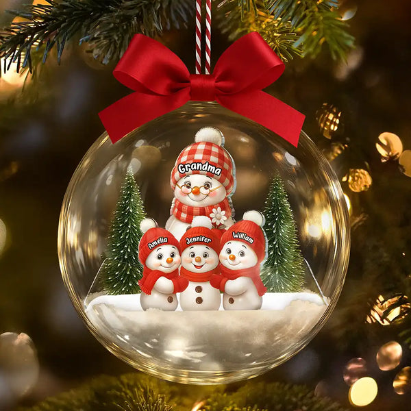 Gift For Grandparents,Parents,Happy,Christmas - Snowman Grandma Grandpa Grandkids - Personalized 3D Acrylic Ball Ornament