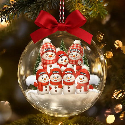 Snowman Grandma Grandpa Grandkids - Personalized 3D Acrylic Ball Ornament