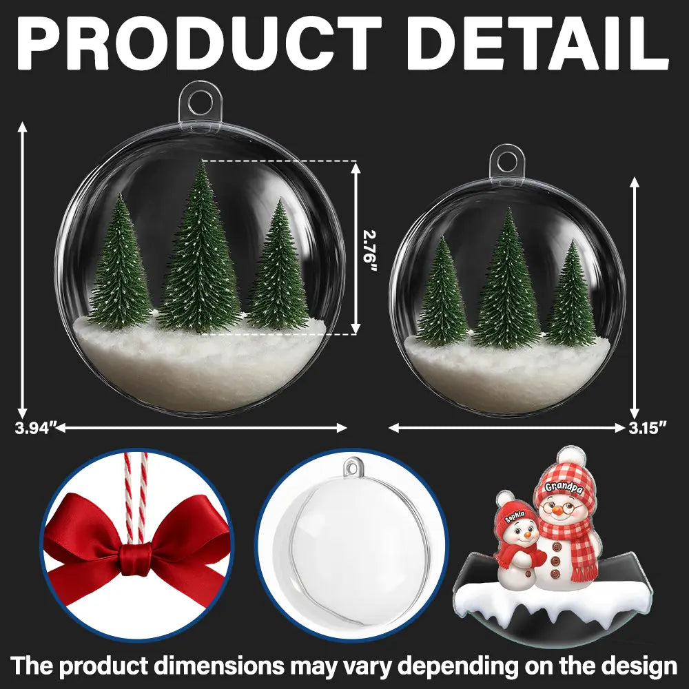 Gift For Grandparents,Parents,Happy,Christmas - Snowman Grandma Grandpa Grandkids - Personalized 3D Acrylic Ball Ornament