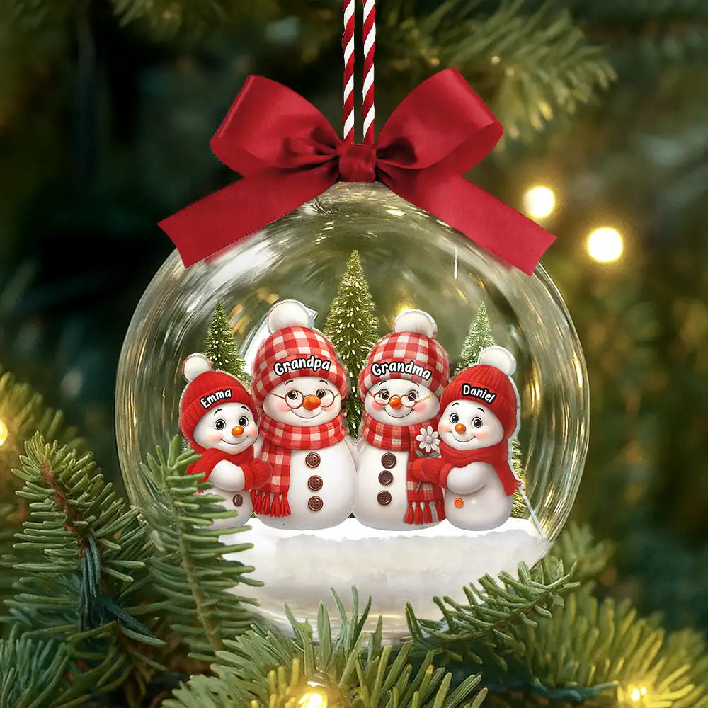 Gift For Grandparents,Parents,Happy,Christmas - Snowman Grandma Grandpa Grandkids - Personalized 3D Acrylic Ball Ornament