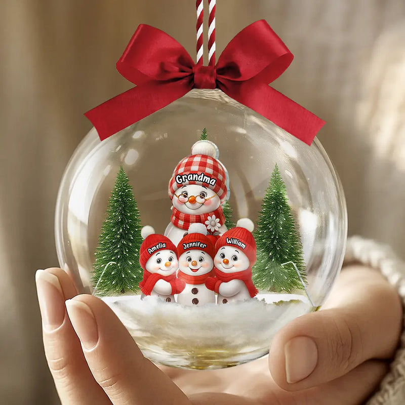 Gift For Grandparents,Parents,Happy,Christmas - Snowman Grandma Grandpa Grandkids - Personalized 3D Acrylic Ball Ornament