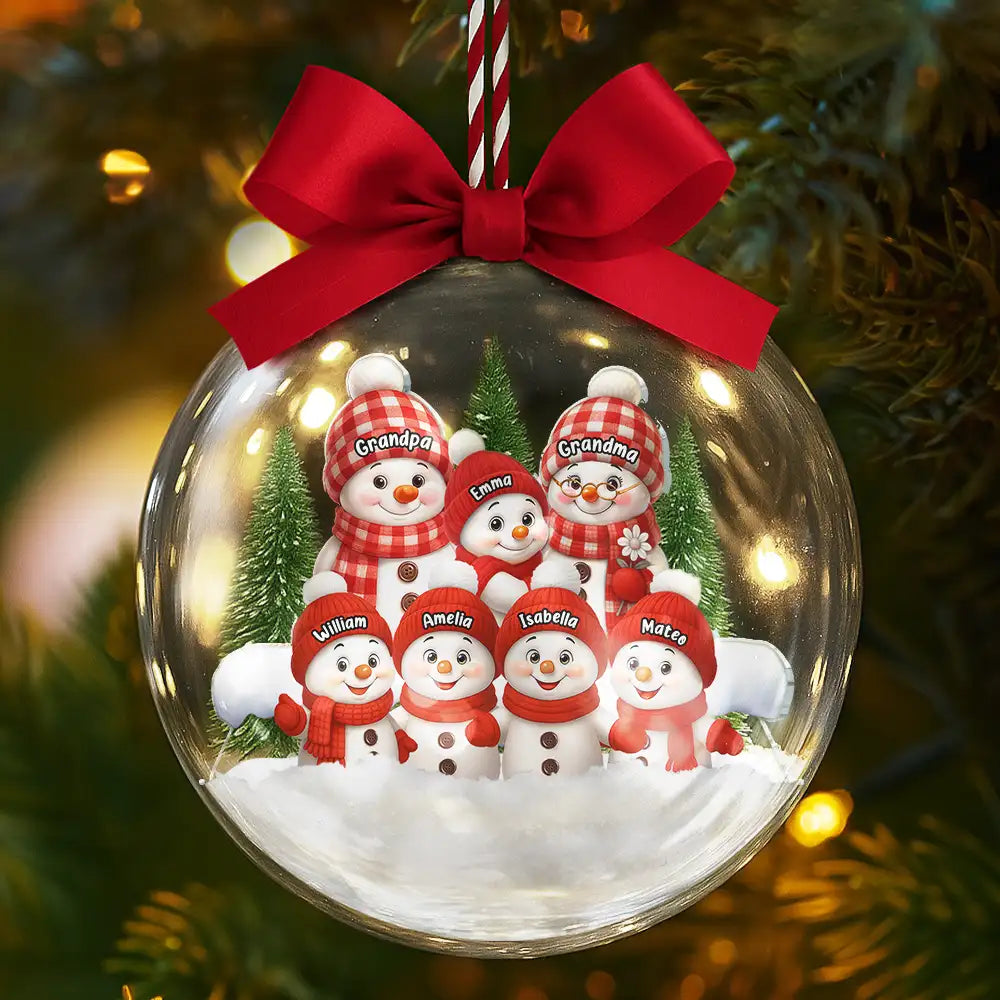 Gift For Grandparents,Parents,Happy,Christmas - Snowman Grandma Grandpa Grandkids - Personalized 3D Acrylic Ball Ornament