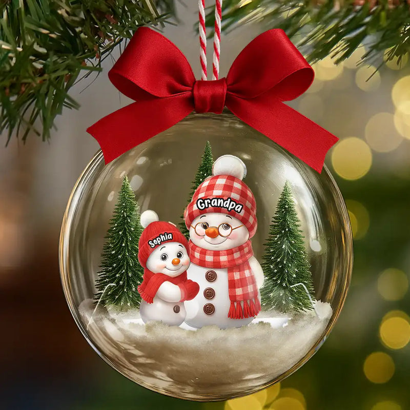 Gift For Grandparents,Parents,Happy,Christmas - Snowman Grandma Grandpa Grandkids - Personalized 3D Acrylic Ball Ornament