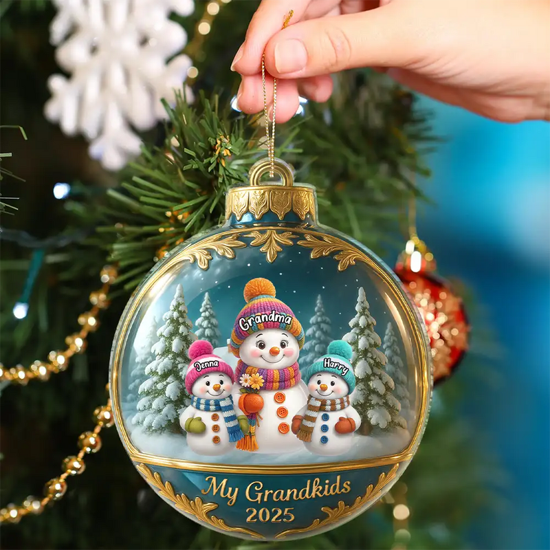 Gift For Grandpa,Gift For Women,Christmas,Top Market,Happy,Gift For Grandma,Gift For Grandparents - Snowman Our Grandkids - Personalized Custom Shaped Acrylic Ornament