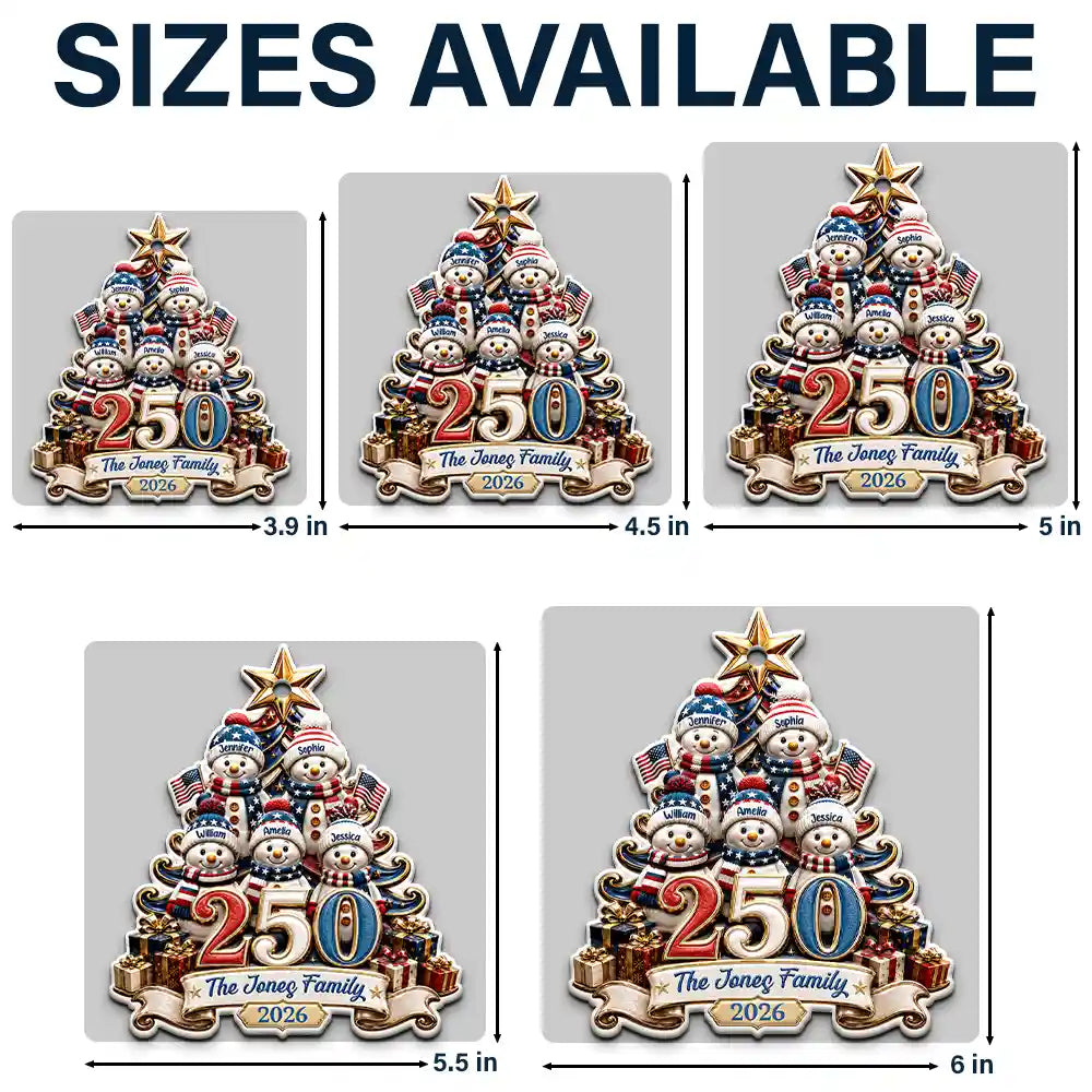 Independence Day,America 250th,Christmas,Proud,Family,Icon - Snowman US Family 250 Years Of Freedom Anniversary - Personalized Embossed Ornament