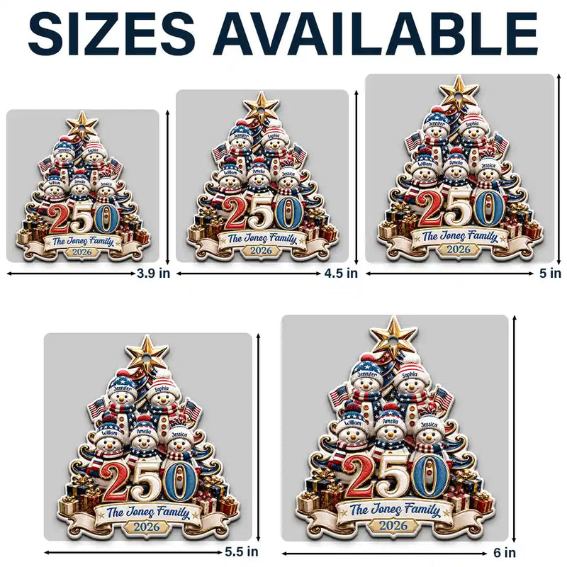 Independence Day,America 250th,Christmas,Proud,Family,Icon - Snowman US Family 250 Years Of Freedom Anniversary - Personalized Embossed Ornament