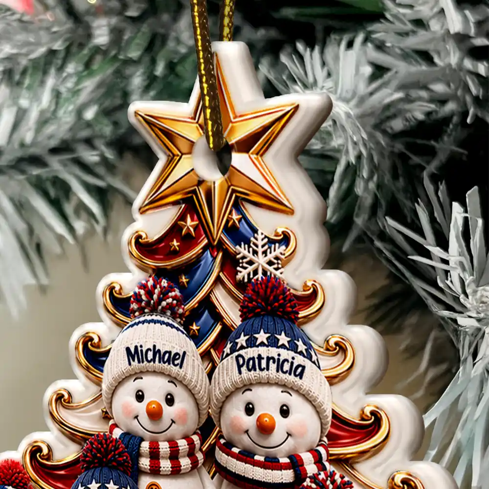 Independence Day,America 250th,Christmas,Proud,Family,Icon - Snowman US Family 250 Years Of Freedom Anniversary - Personalized Embossed Ornament
