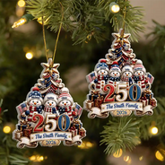 Independence Day,America 250th,Christmas,Proud,Family,Icon - Snowman US Family 250 Years Of Freedom Anniversary - Personalized Embossed Ornament