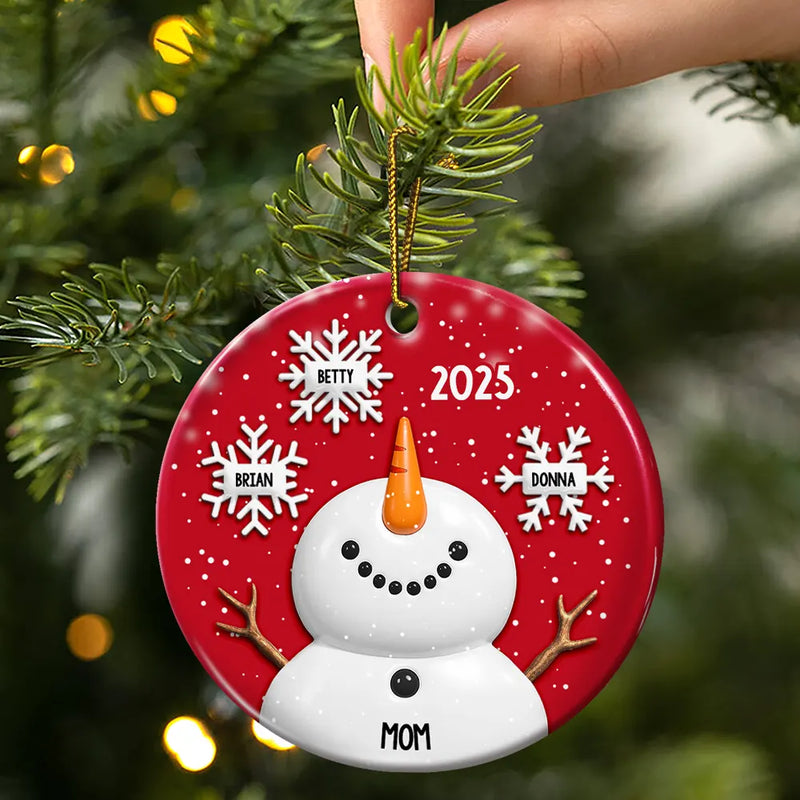 Gift For Grandma,Gift For Mother,Happy,Christmas - Snowy Grandma Nana Snowflake Grandkid Name - Personalized Circle Ceramic Ornament