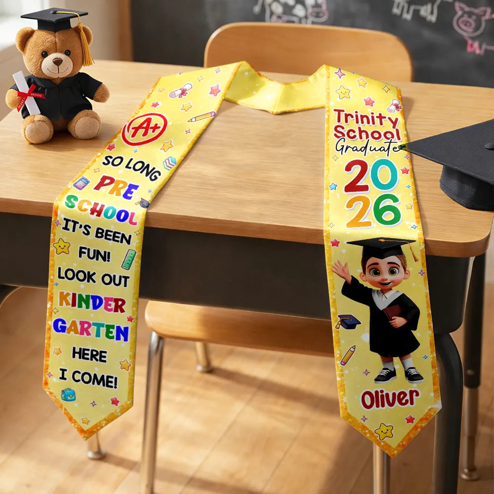 Graduation,Gift For Grandkids,Gift For Kids,Happy - So Long Preschool Graduation - Personalized Kid Graduation Stole