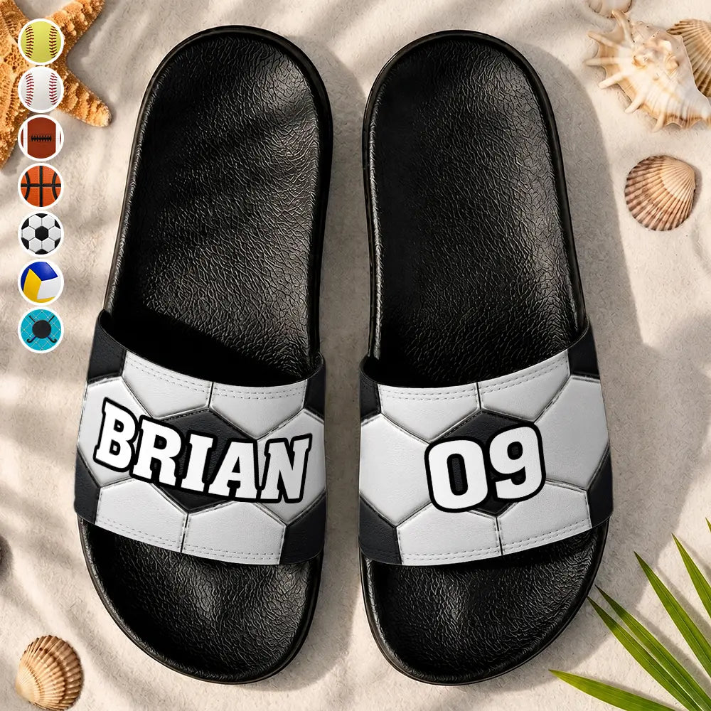 Summer,Gift For Mother,Sport Mom,Football (Soccer),Confident,Summer Soccer Games,Custom Text - Soccer Baseball Basketball For Family, Sport Lovers - Personalized Unisex Slides