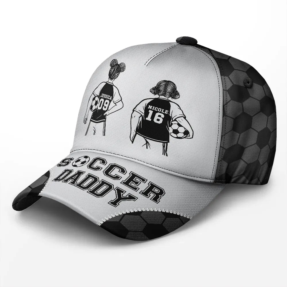 Gift For Father,Gift For Grandpa,Football (Soccer),Non-Eng,Icon,Confident - Soccer Football Dad Papa Kids Backside Line Art - Personalized Classic Cap