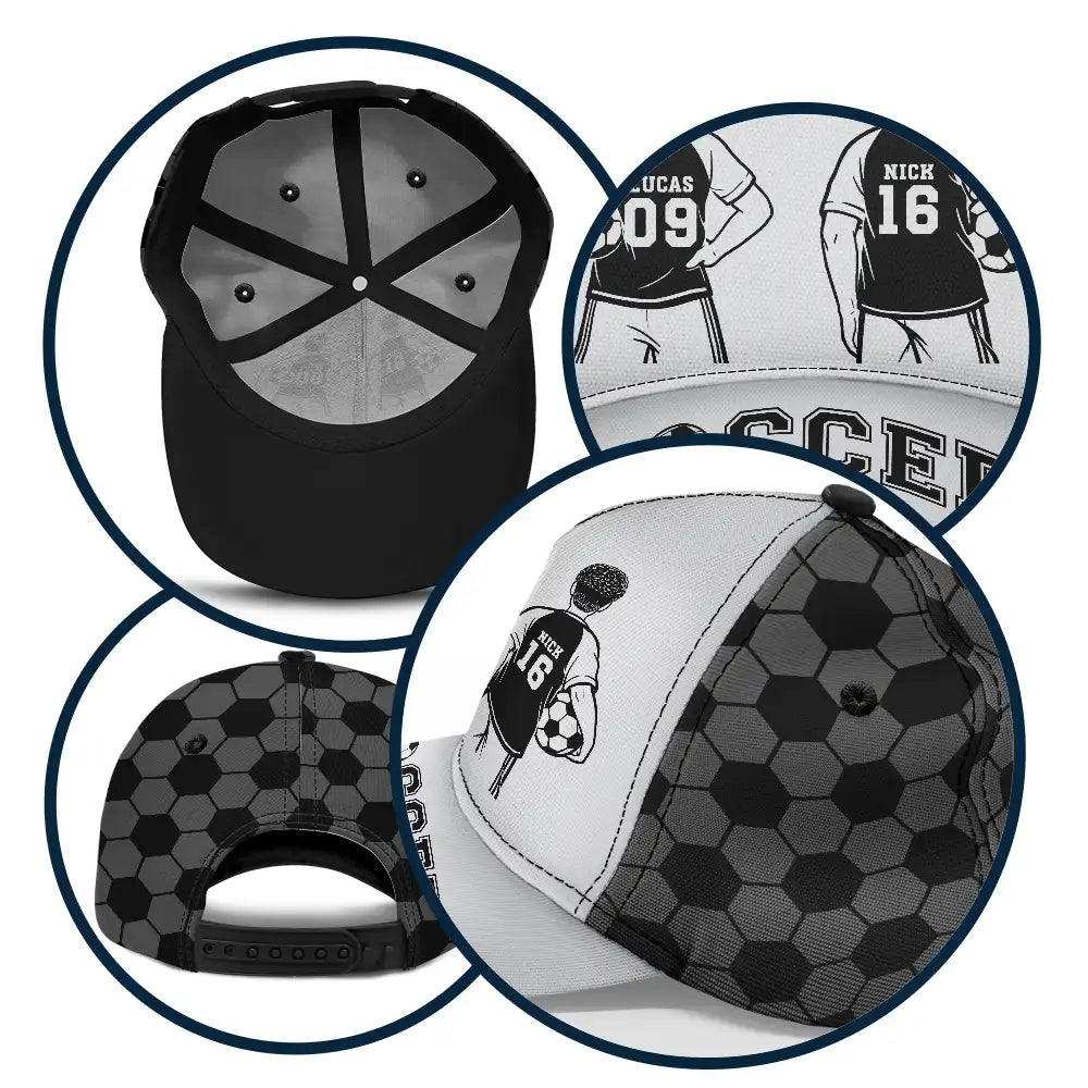 Gift For Father,Gift For Grandpa,Football (Soccer),Non-Eng,Icon,Confident - Soccer Football Dad Papa Kids Backside Line Art - Personalized Classic Cap
