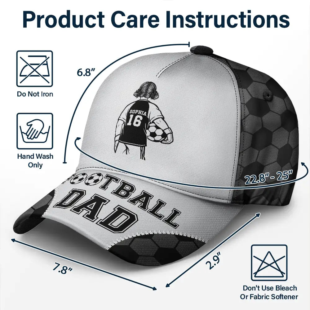 Gift For Father,Gift For Grandpa,Football (Soccer),Non-Eng,Icon,Confident - Soccer Football Dad Papa Kids Backside Line Art - Personalized Classic Cap