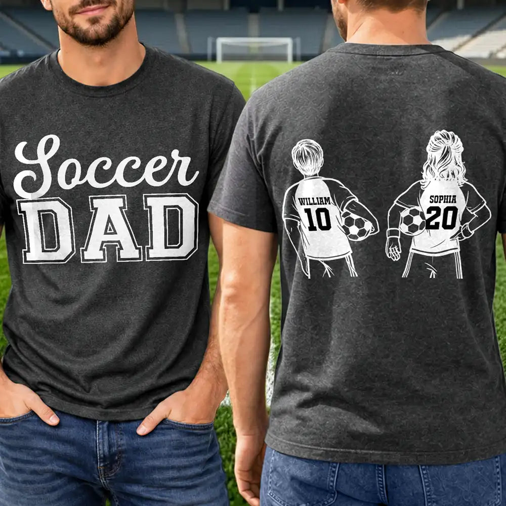 Gift For Father,Gift For Grandpa,Football (Soccer),Non-Eng,Icon,Confident - Soccer Football Dad Papa Kids Backside Line Art - Personalized T Shirt