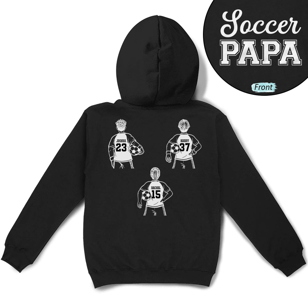 Gift For Father,Gift For Grandpa,Football (Soccer),Non-Eng,Icon,Confident - Soccer Football Dad Papa Kids Backside Line Art - Personalized T Shirt