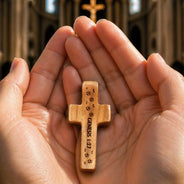 Gift For Father, Football (Soccer), Devoted, Custom Text - Soccer Keepsake With Name - Personalized Wooden Pocket Prayer Cross