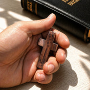 Gift For Father, Football (Soccer), Devoted, Custom Text - Soccer Keepsake With Name - Personalized Wooden Pocket Prayer Cross