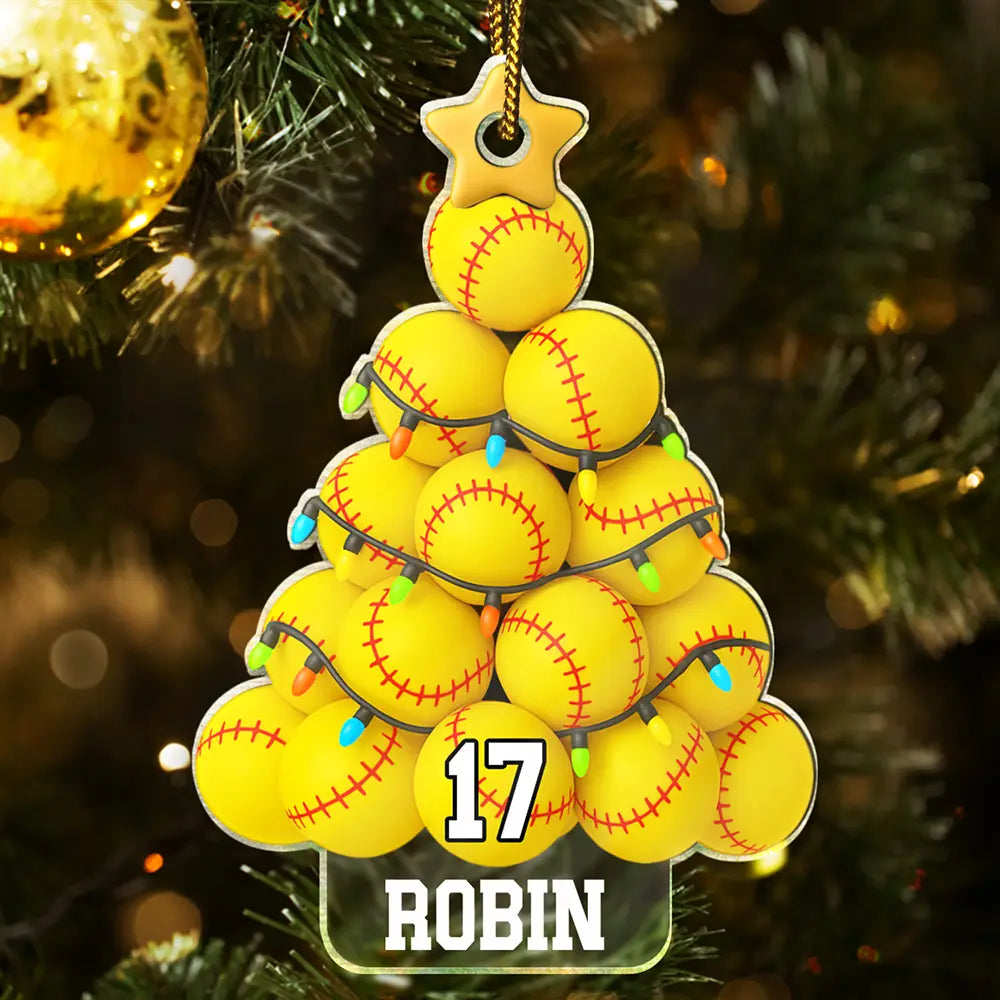 Softball Christmas Tree - Personalized Custom Shaped Acrylic Ornament
