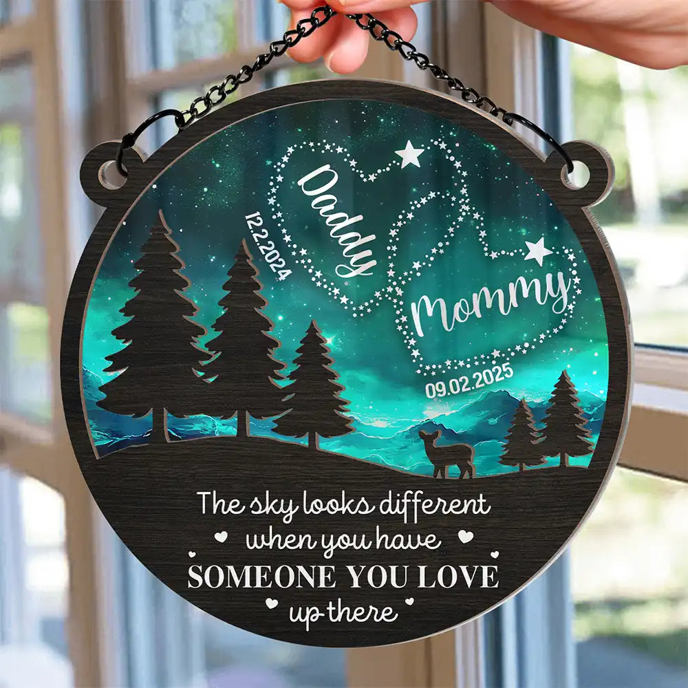 Gift For Yourself,Memorial,Pet Lovers,Pet Mom,Pet Dad,Gift For Women,Gift For Men,Family,Sad - Someone You Love Up There - Personalized Window Hanging Suncatcher Ornament